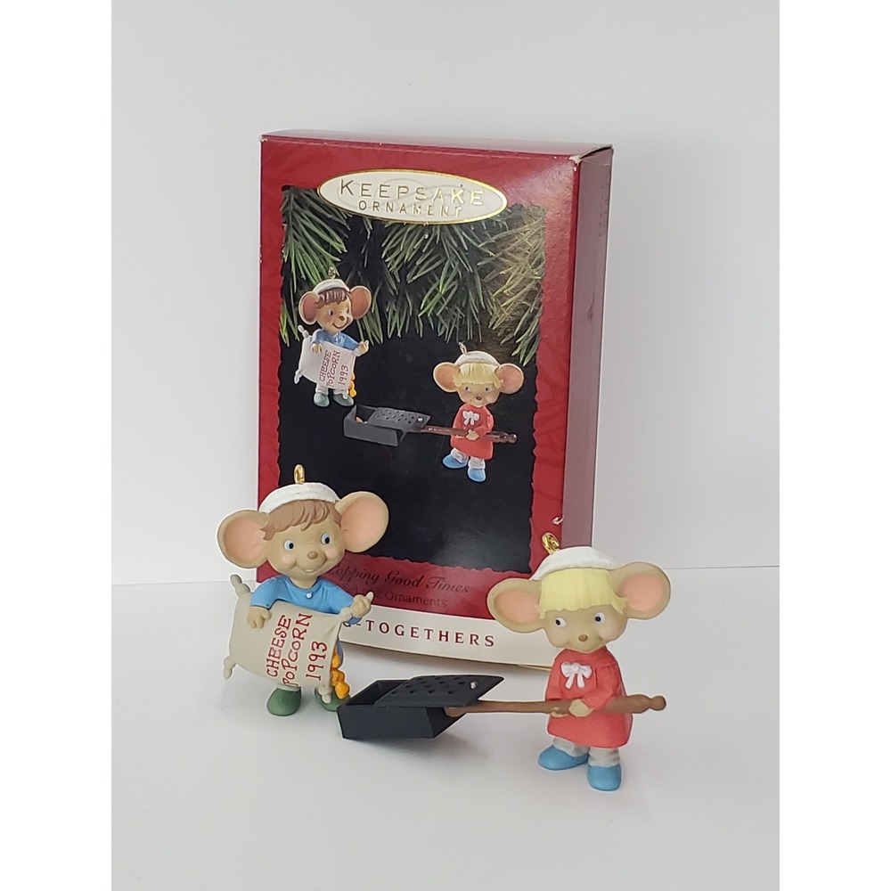 1993 Hallmark Keepsake Ornament Popping Good Times Mice Set of 2 QX5285